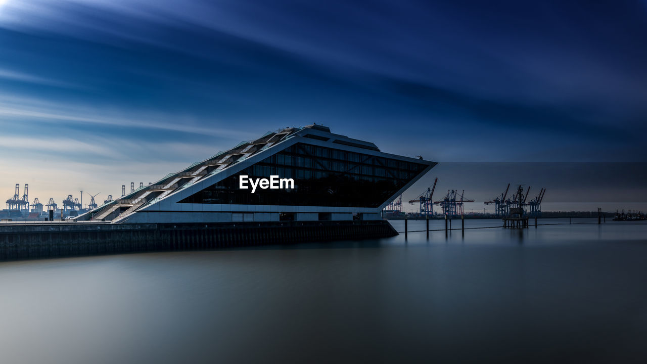 Modern architecture, modelled on the outline of a ship, dockland in the port of hamburg