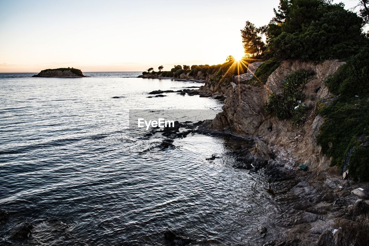 Scenic view of sea against clear sky