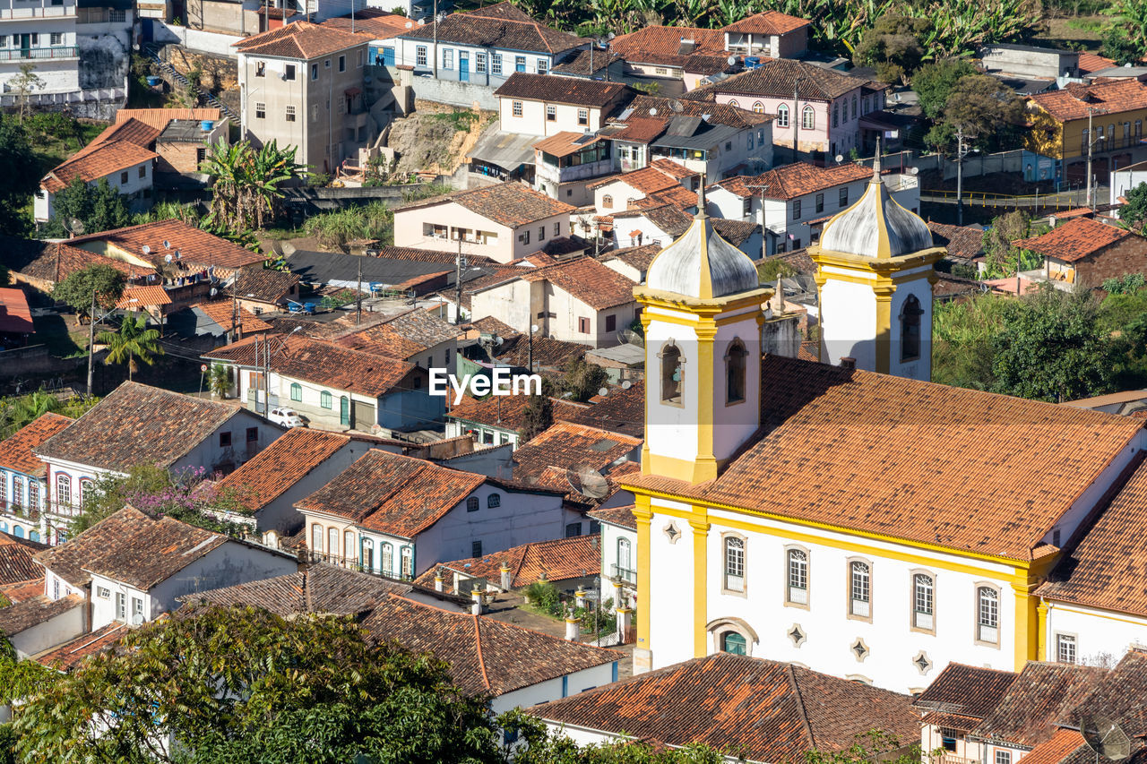 High angle view of buildings in city