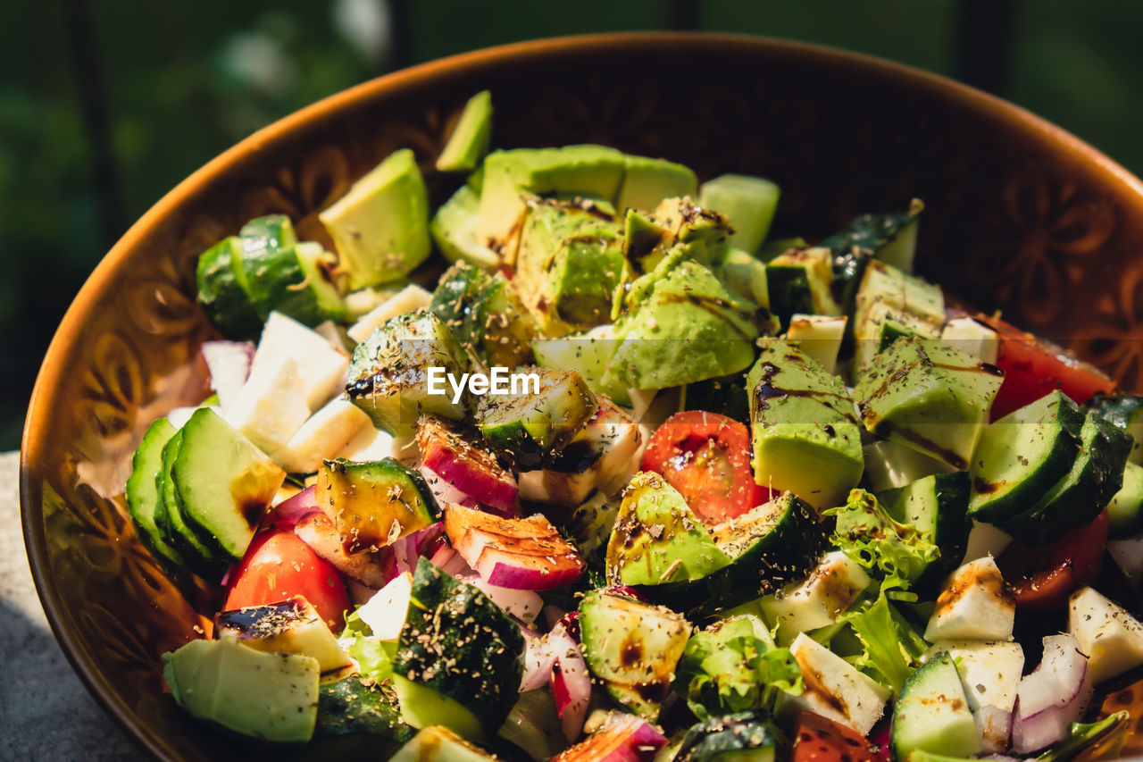 close-up of salad in bowl on table