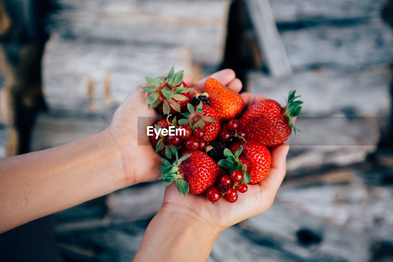 Cropped hands holding fruits