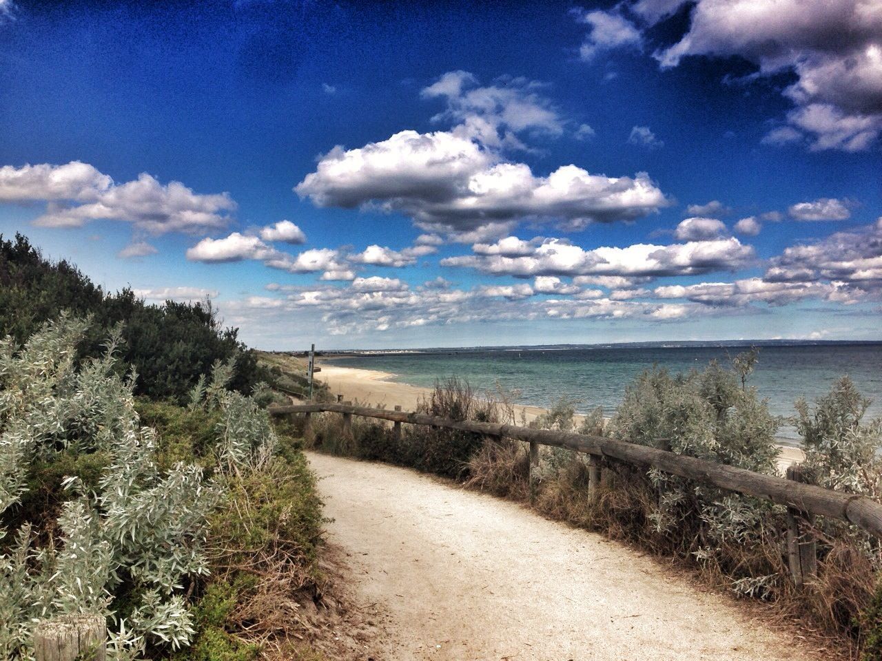 Dirt road passing through beach