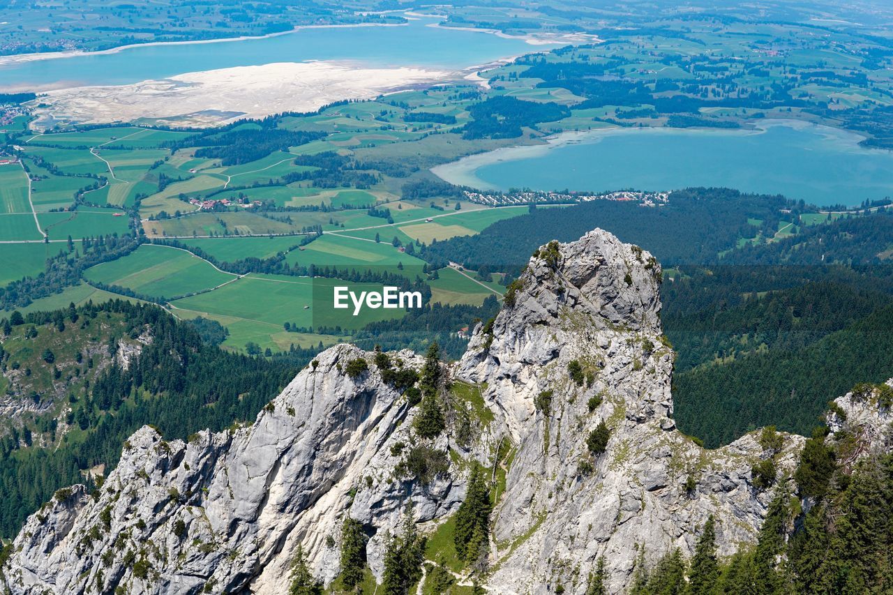 High angle view of land and mountains