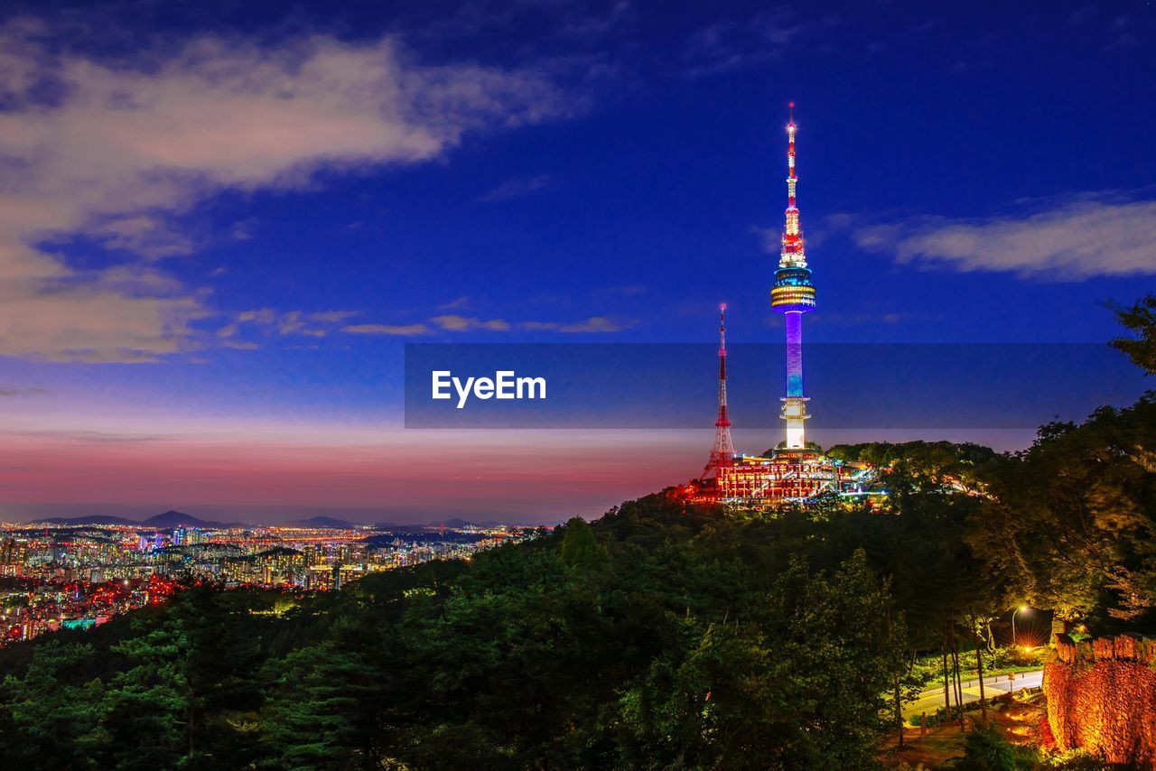 Communications tower at night