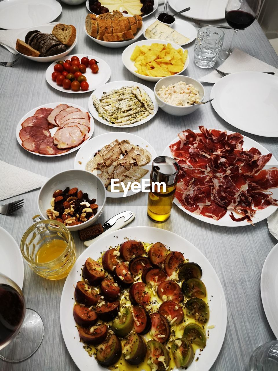 high angle view of food in bowls on table