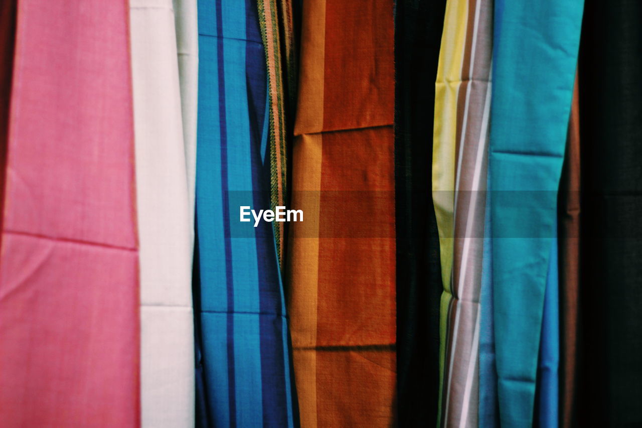 Full frame shot of textile for sale in market