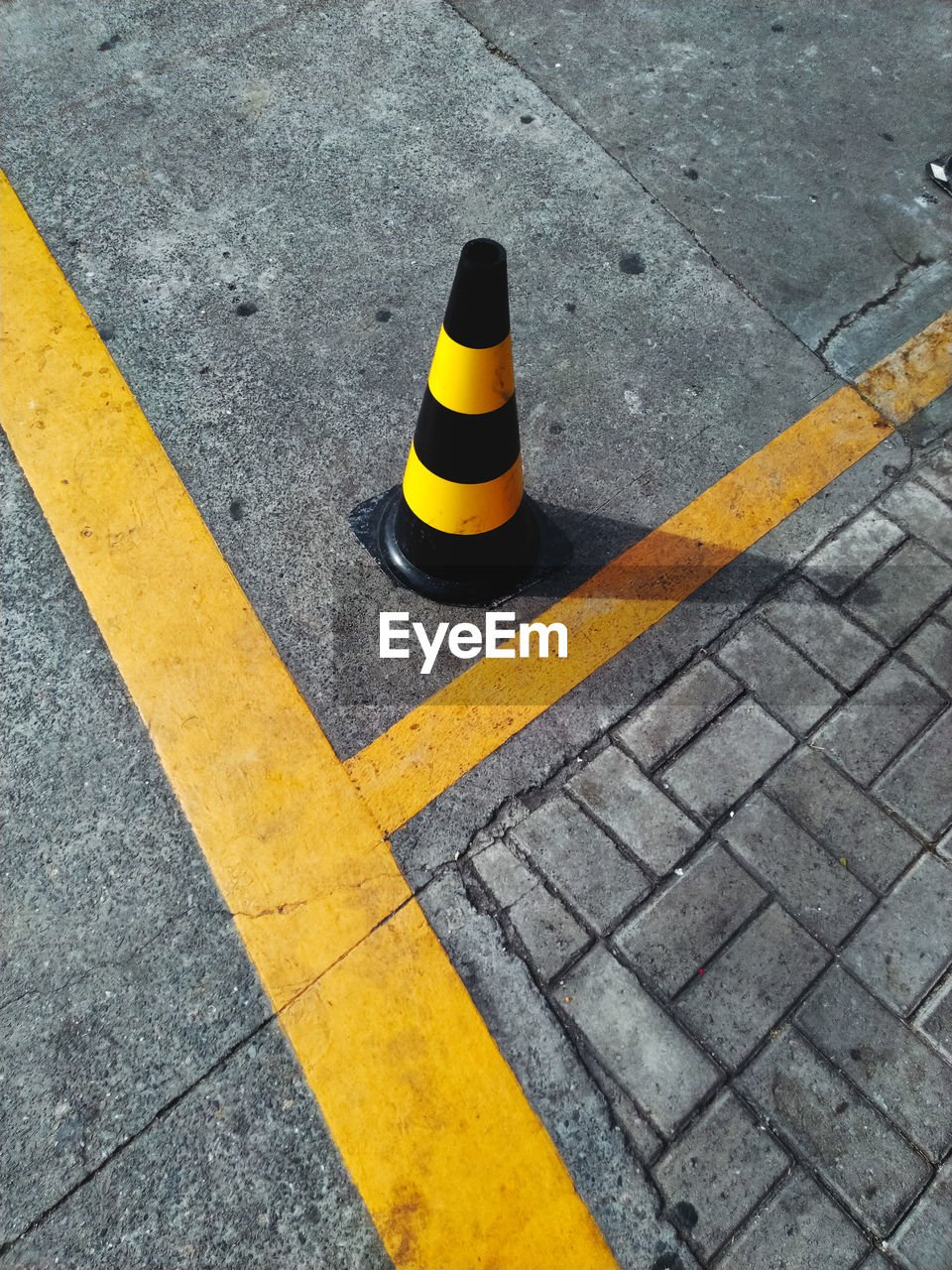 High angle view of traffic cone on road