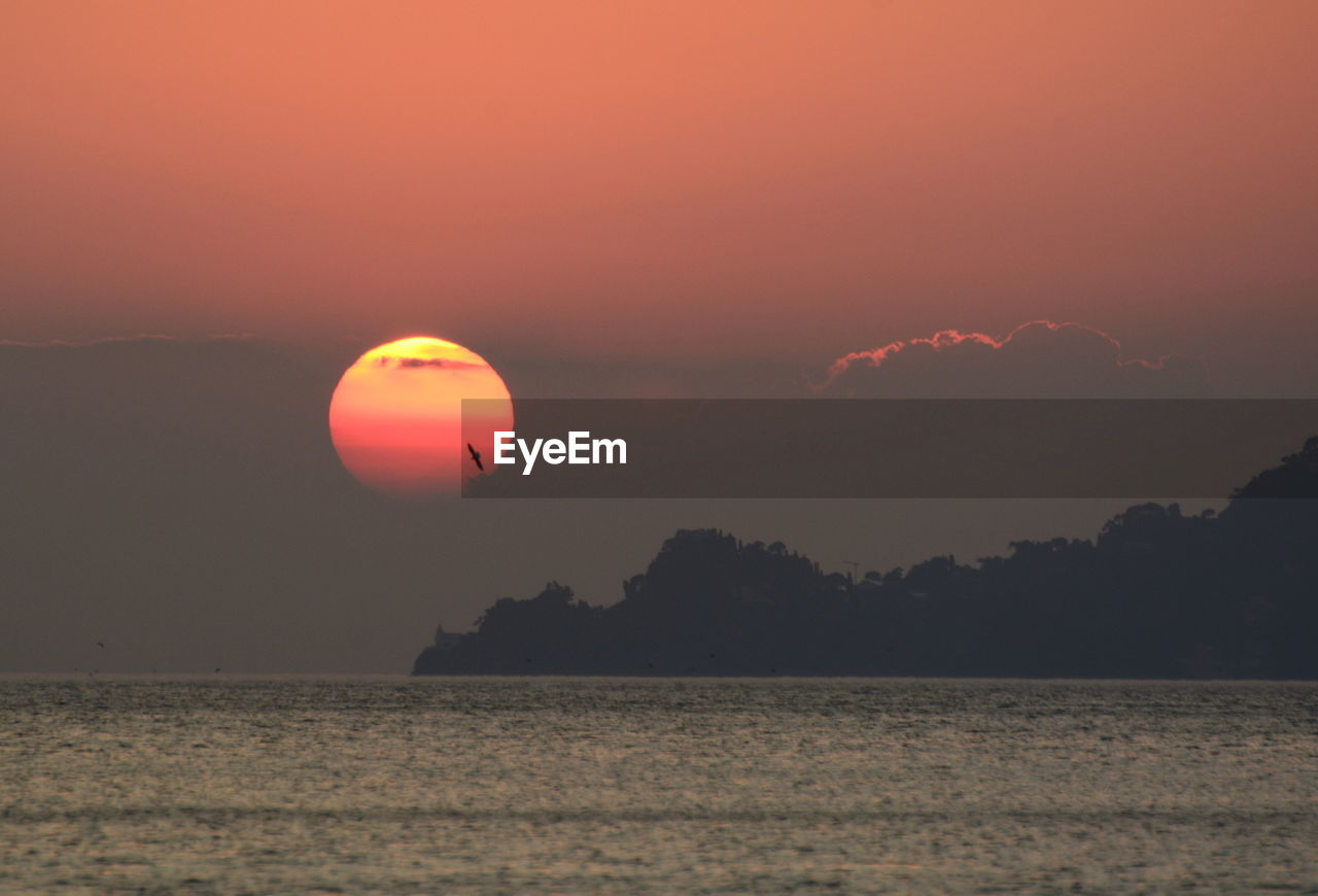 Sunset on portofino promontory. cavi di lavagna. tigullio gulf. liguria. italy