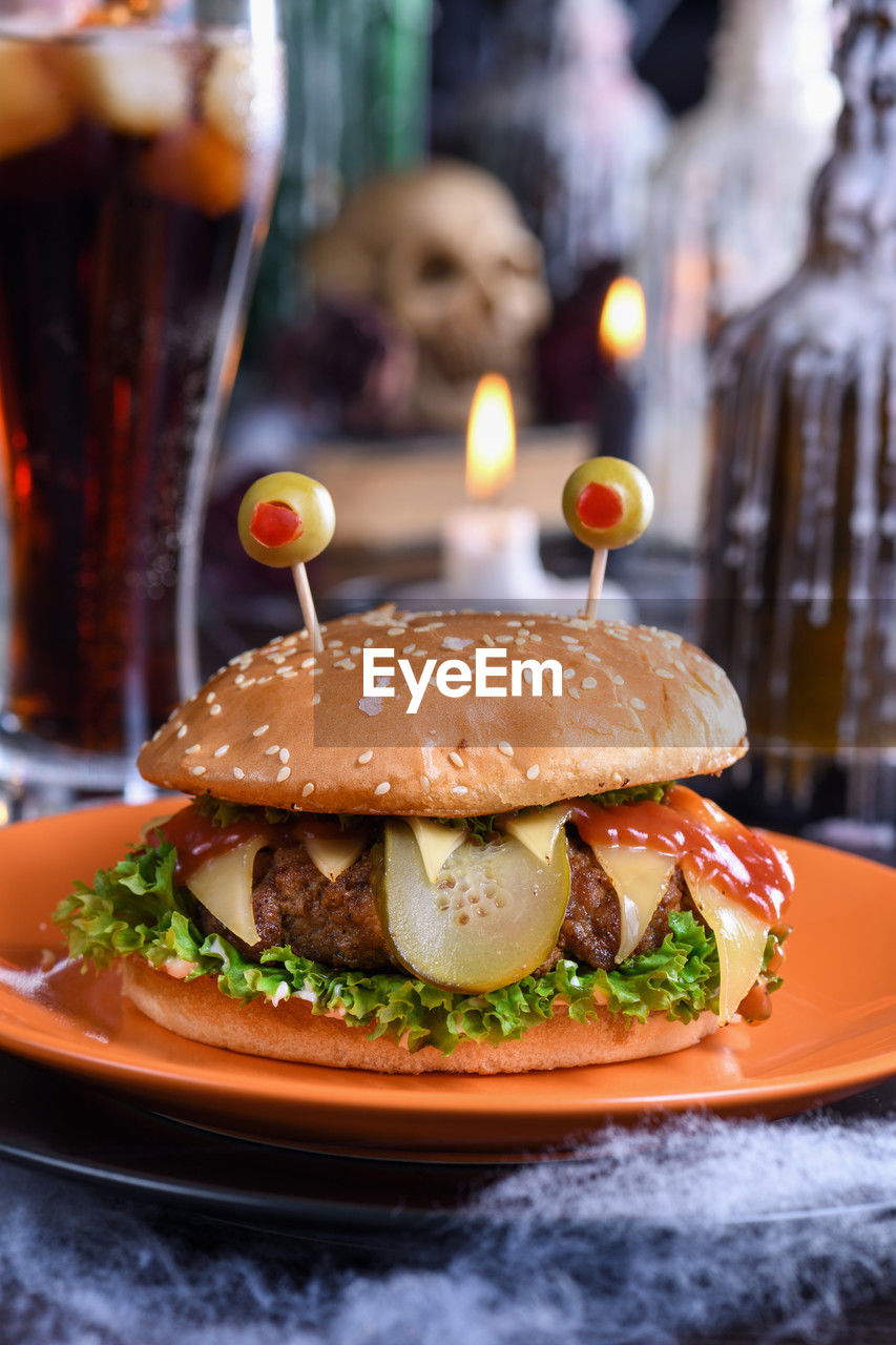 The monster burger will definitely lift your spirits and is the perfect snack for a halloween party.