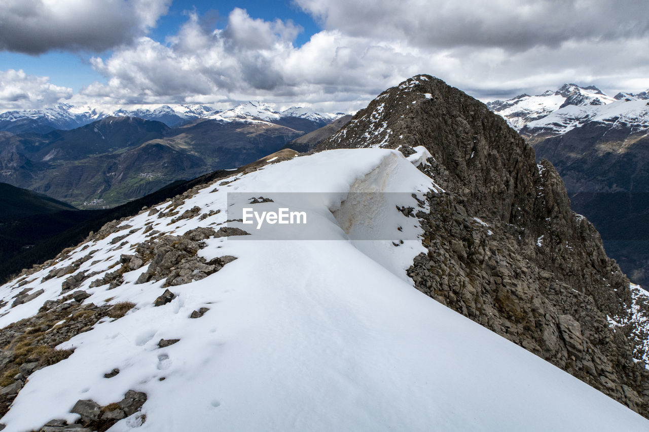 Scenic view of snowcapped mountains against sky