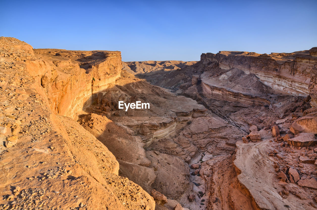 Rock formations on landscape against clear sky