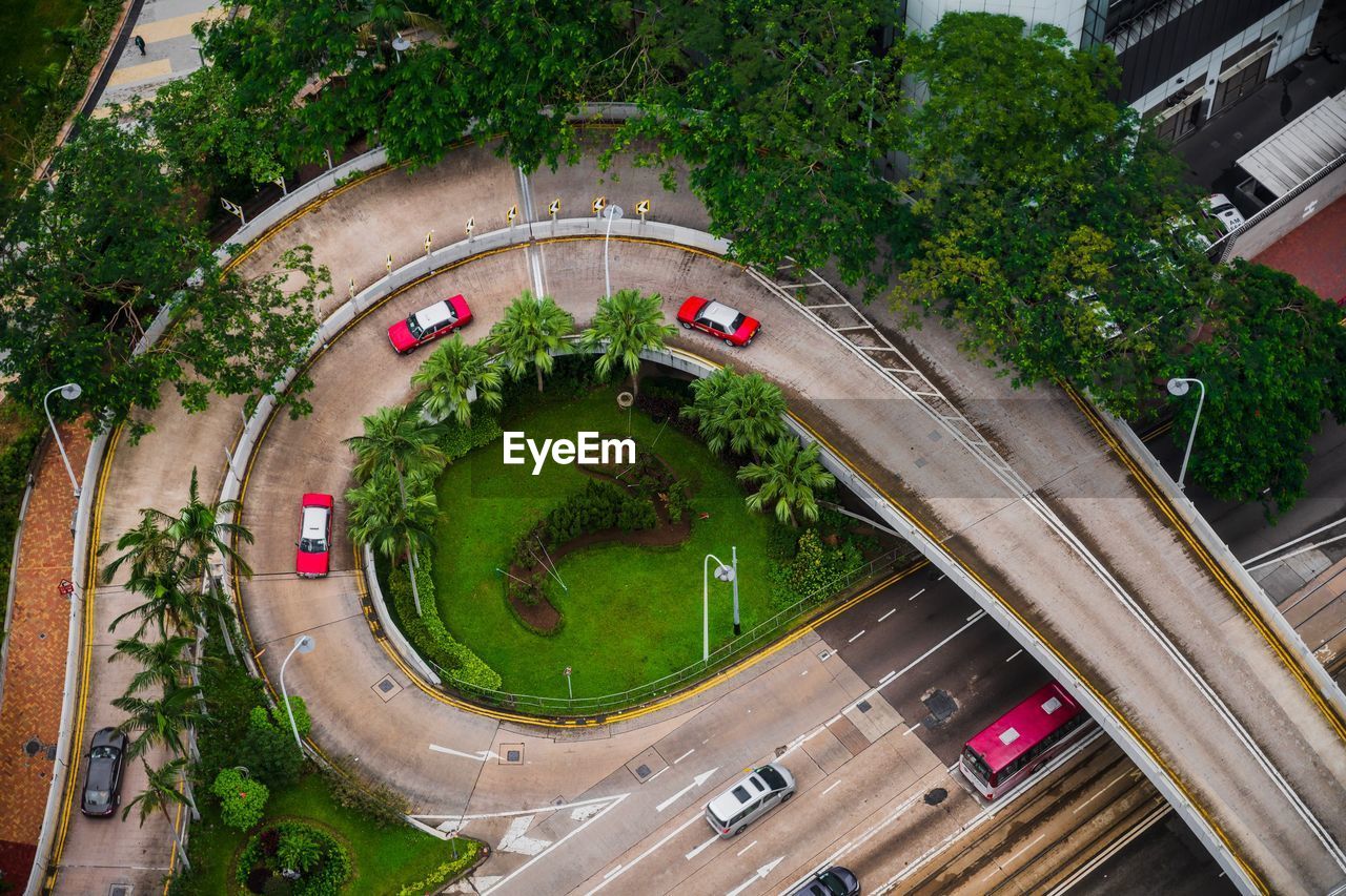 High angle view of cars on road