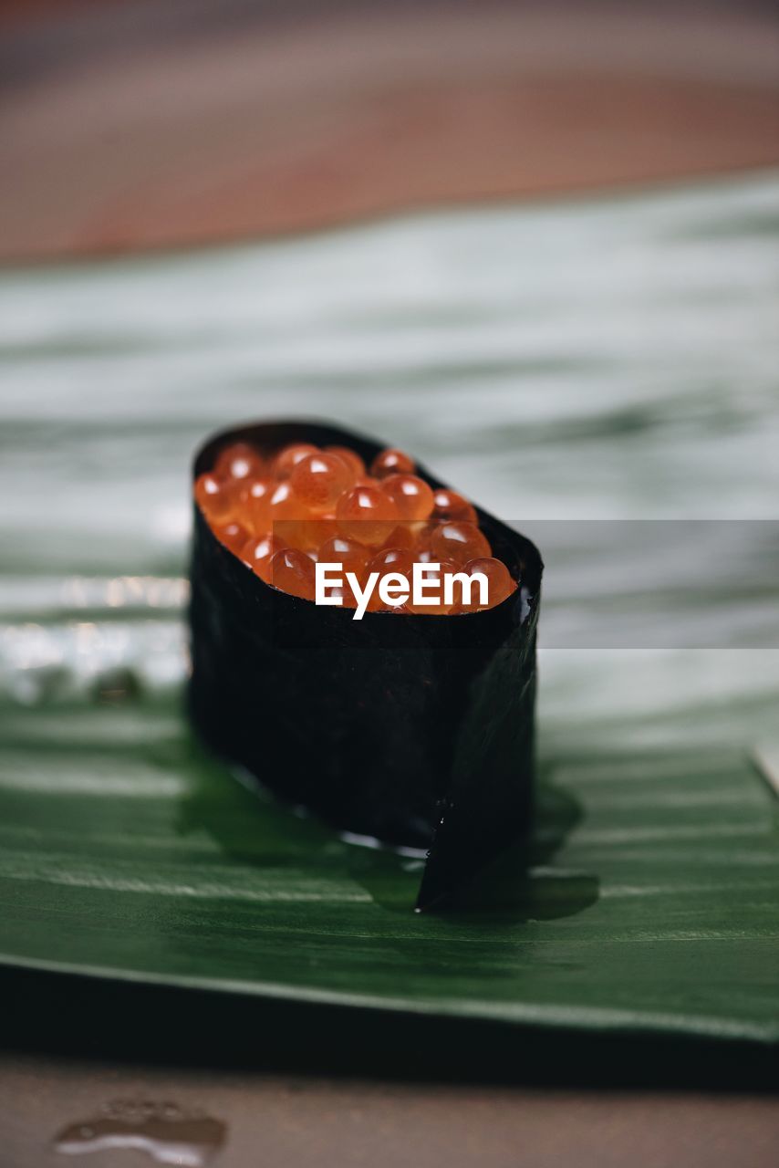 Close-up of sushi in leaf