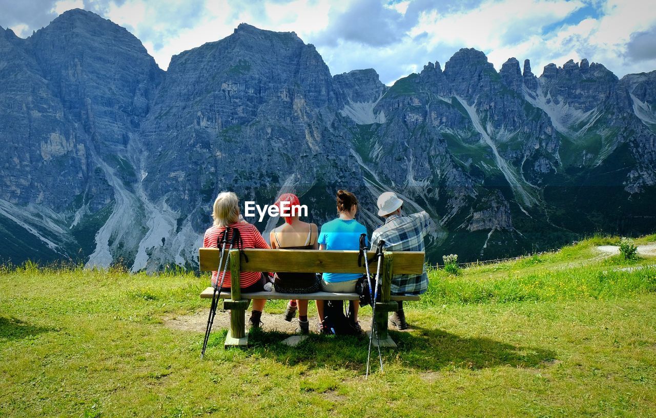 People overlooking rocky landscape