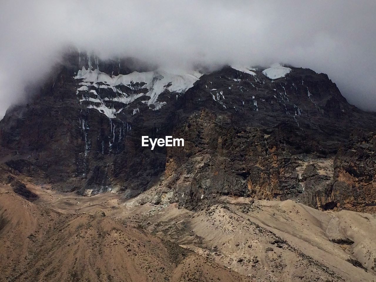 Scenic view of snow covered mountains against sky