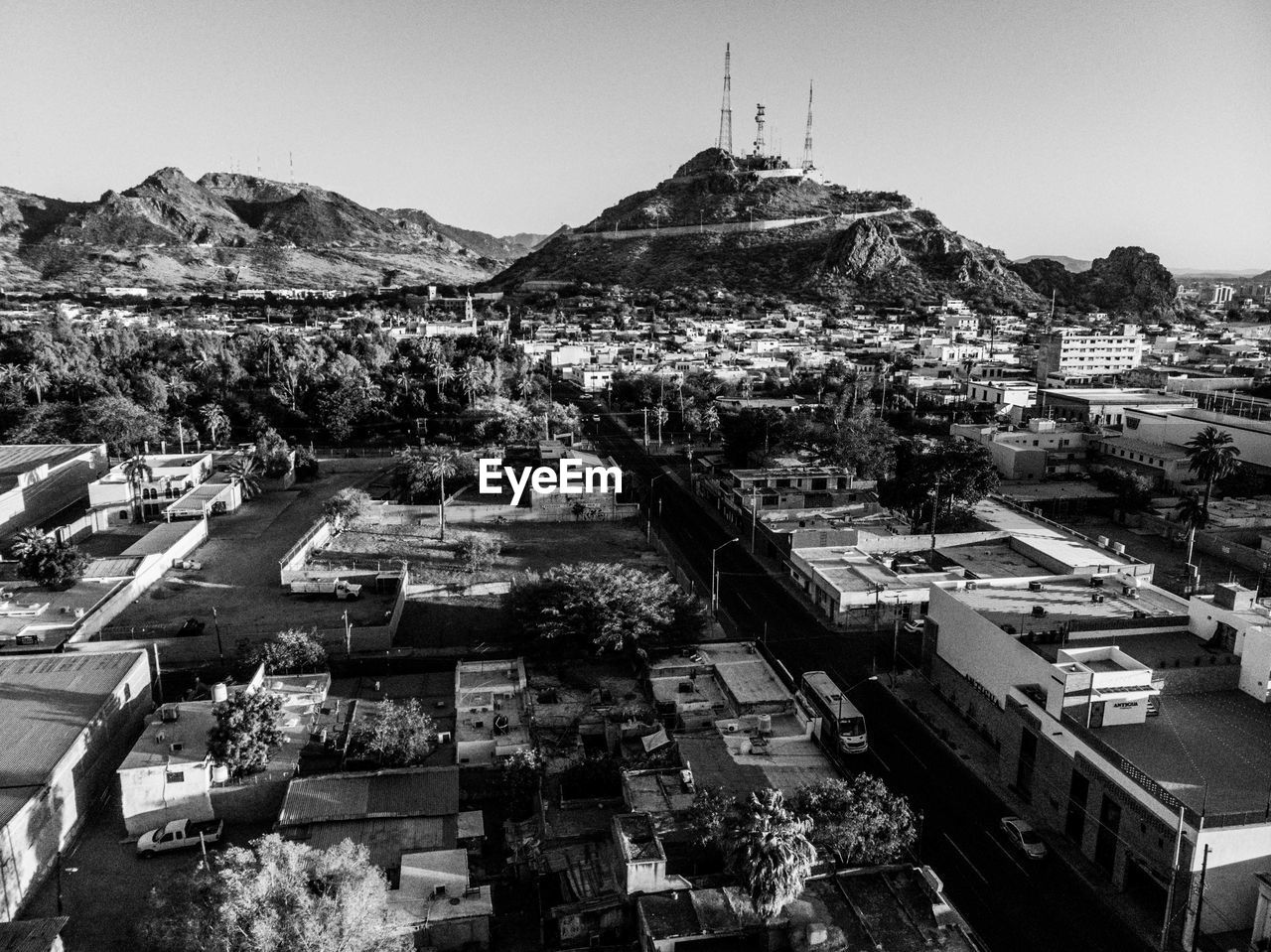 High angle view of buildings in city