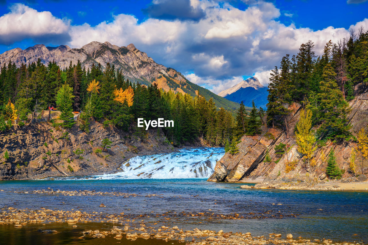 scenic view of lake by trees against sky