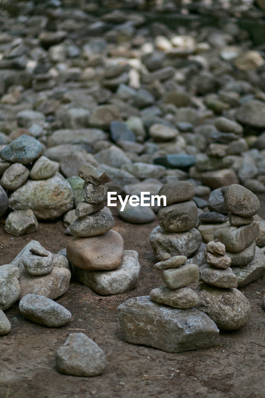 CLOSE-UP OF STONE STACK ON ROCKS