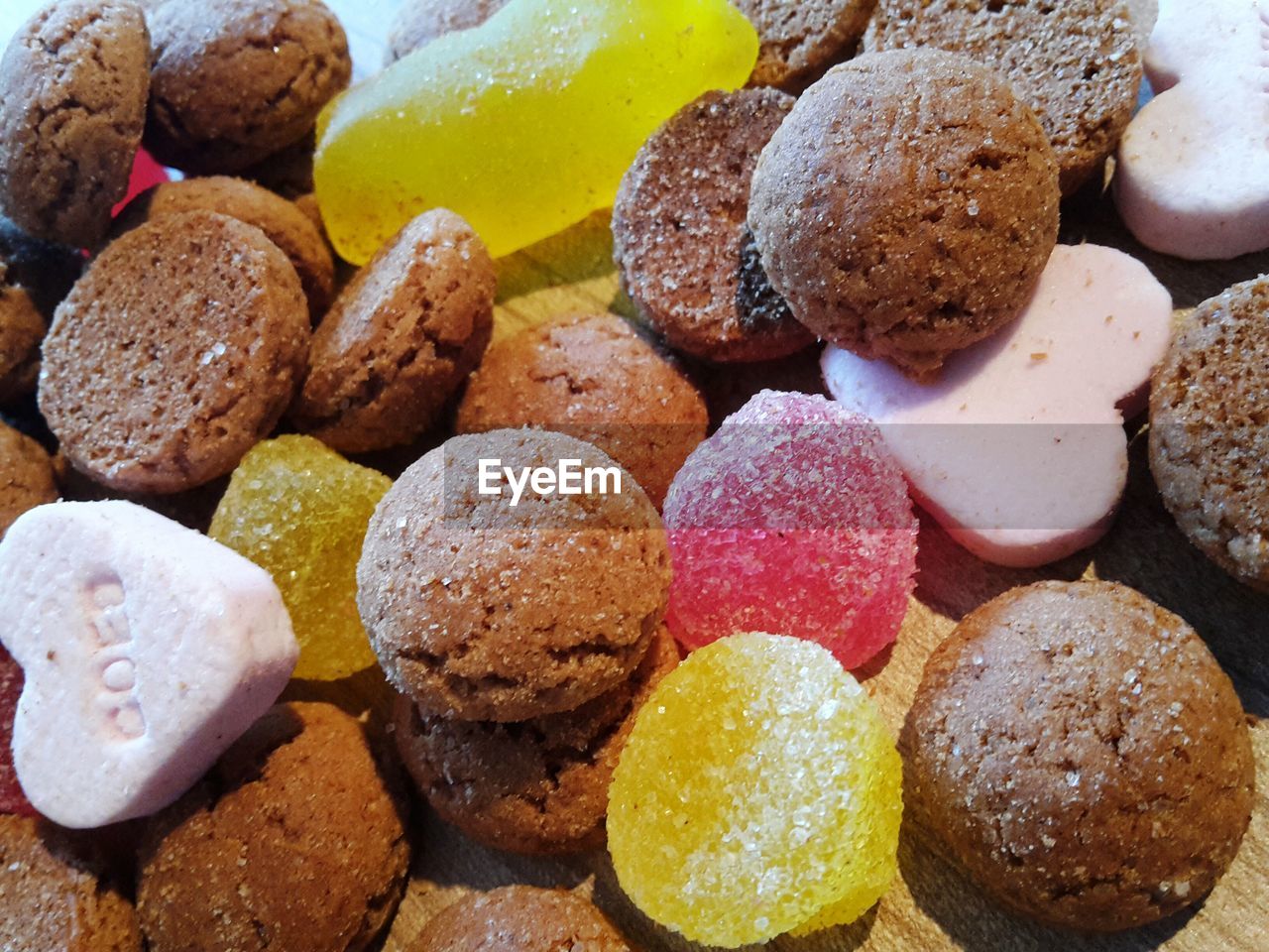 Close-up of candies and cookies