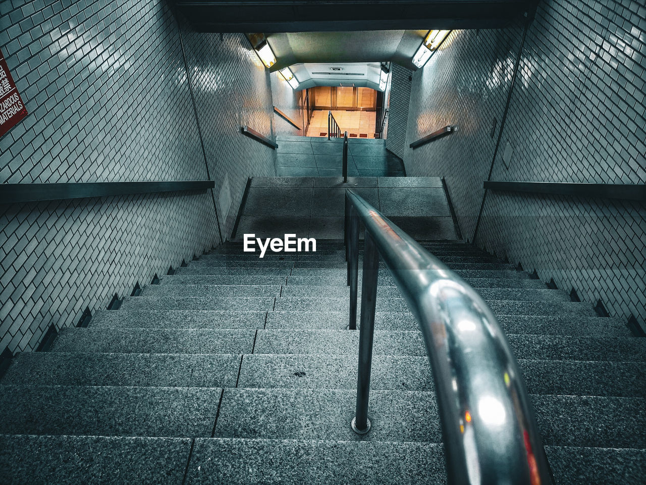 High angle view of subway entrance stairs