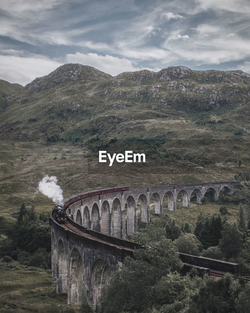 Scenic view of train on viaduct