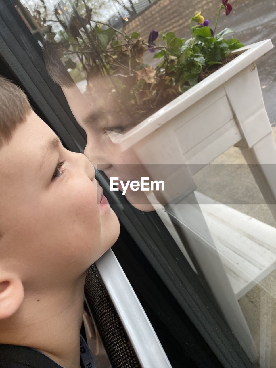 Close-up of boy by window