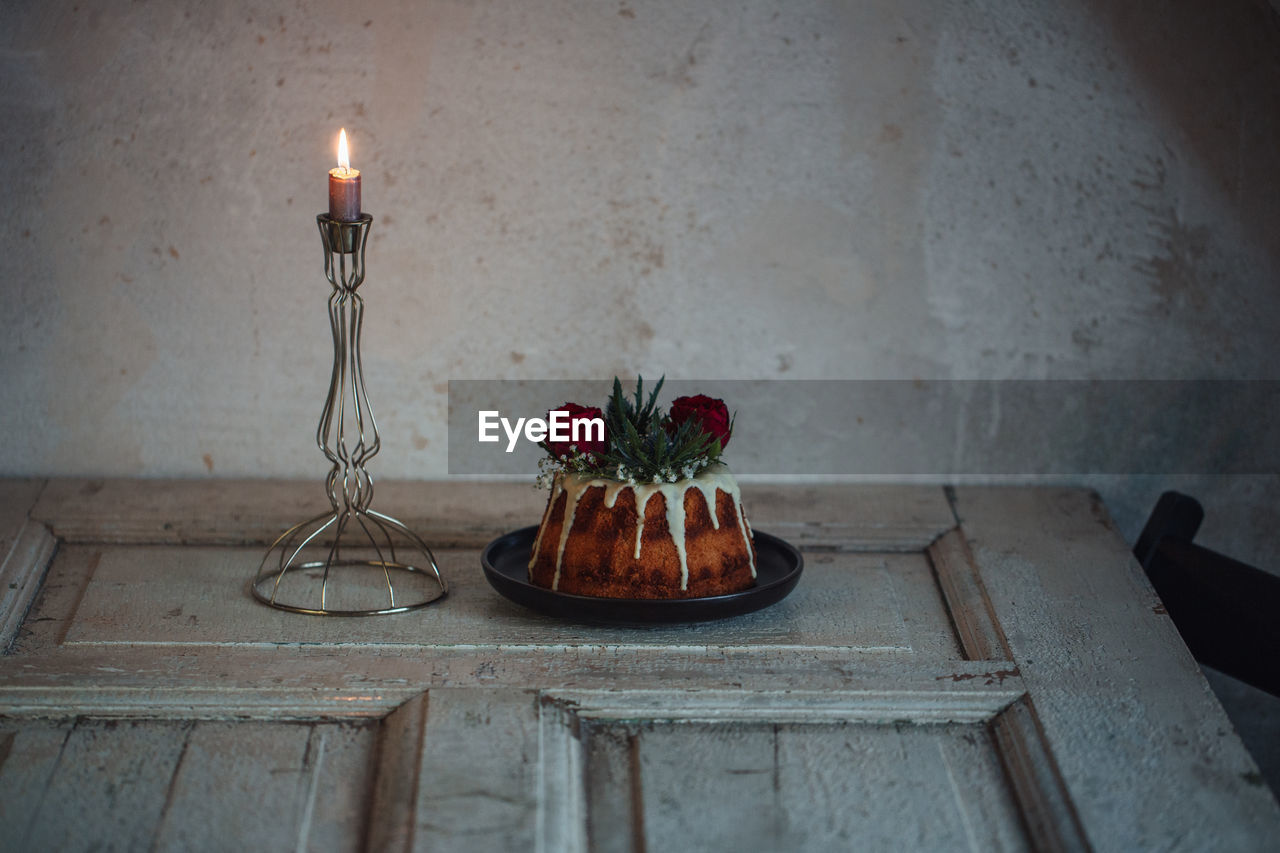 High angle view of cake on table