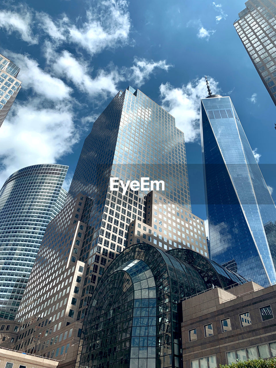 Low angle view of modern buildings against sky