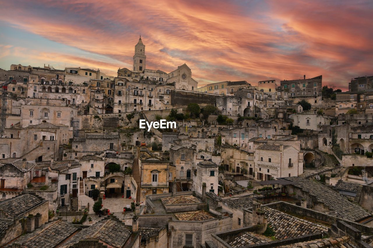 Panoramic view of the old town of matera, a city in italy declared a unesco world heritage site.