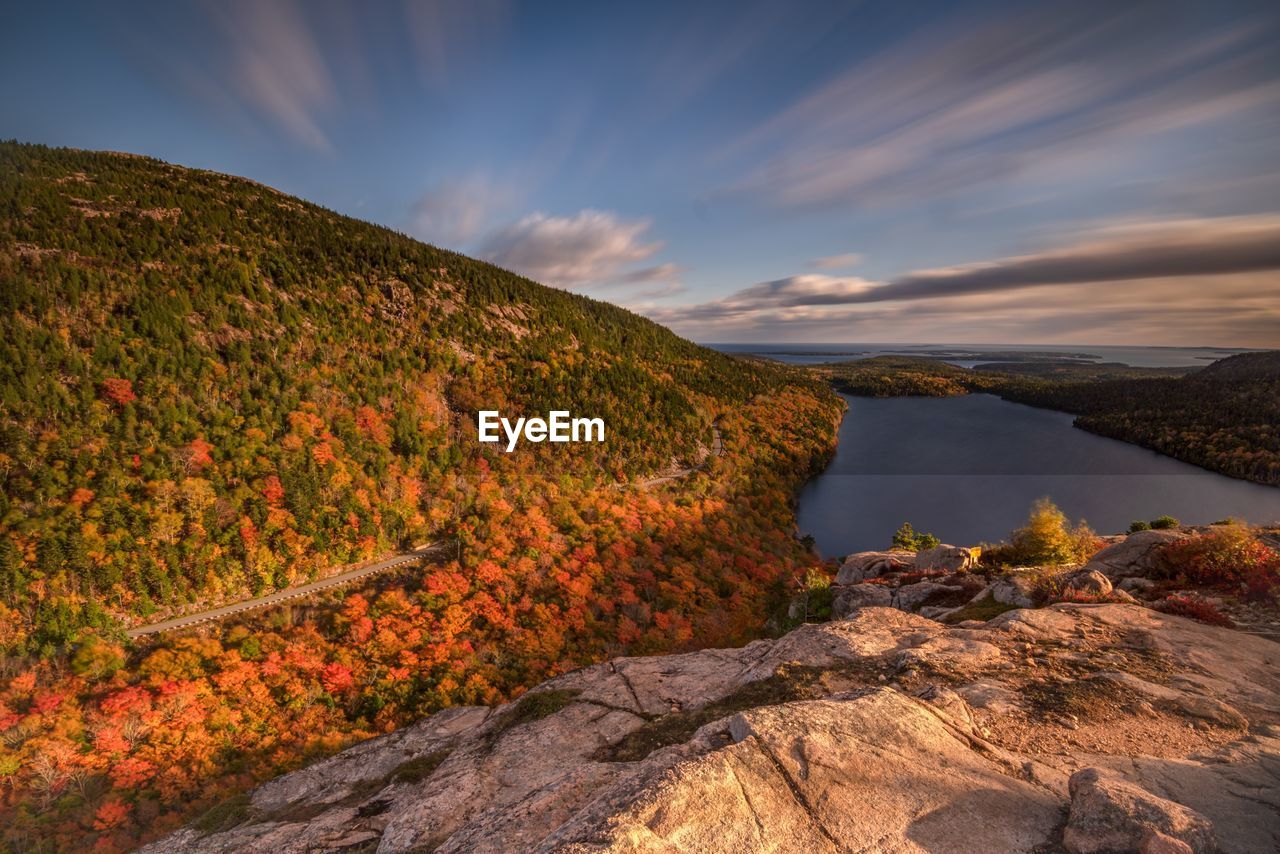 Scenic view of mountains against sky during autumn