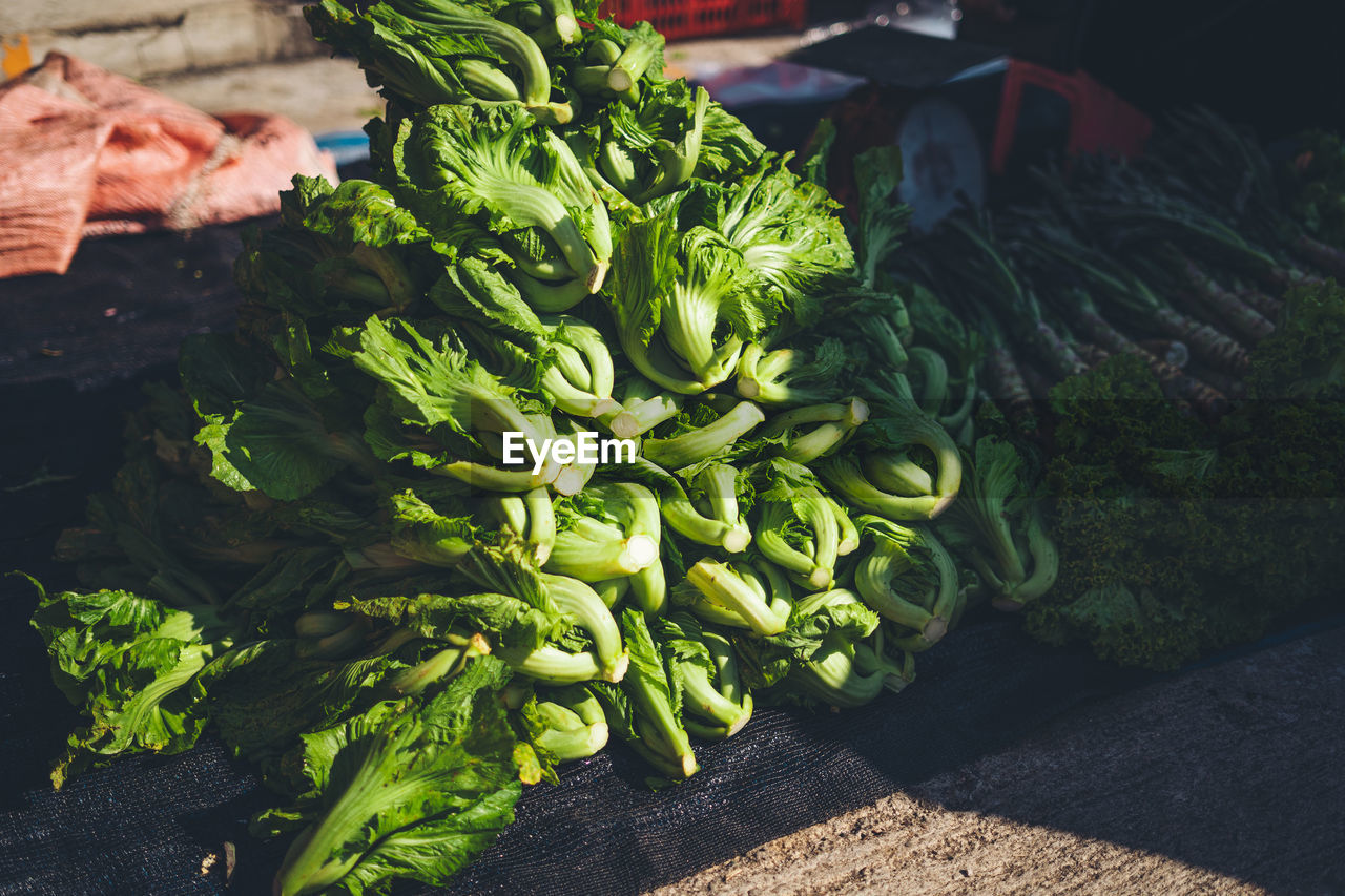 High angle view of vegetables for sale in market