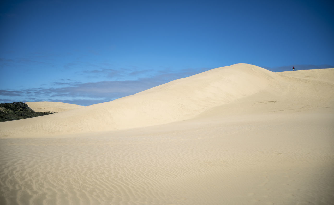 Sand dunes at desert against sky