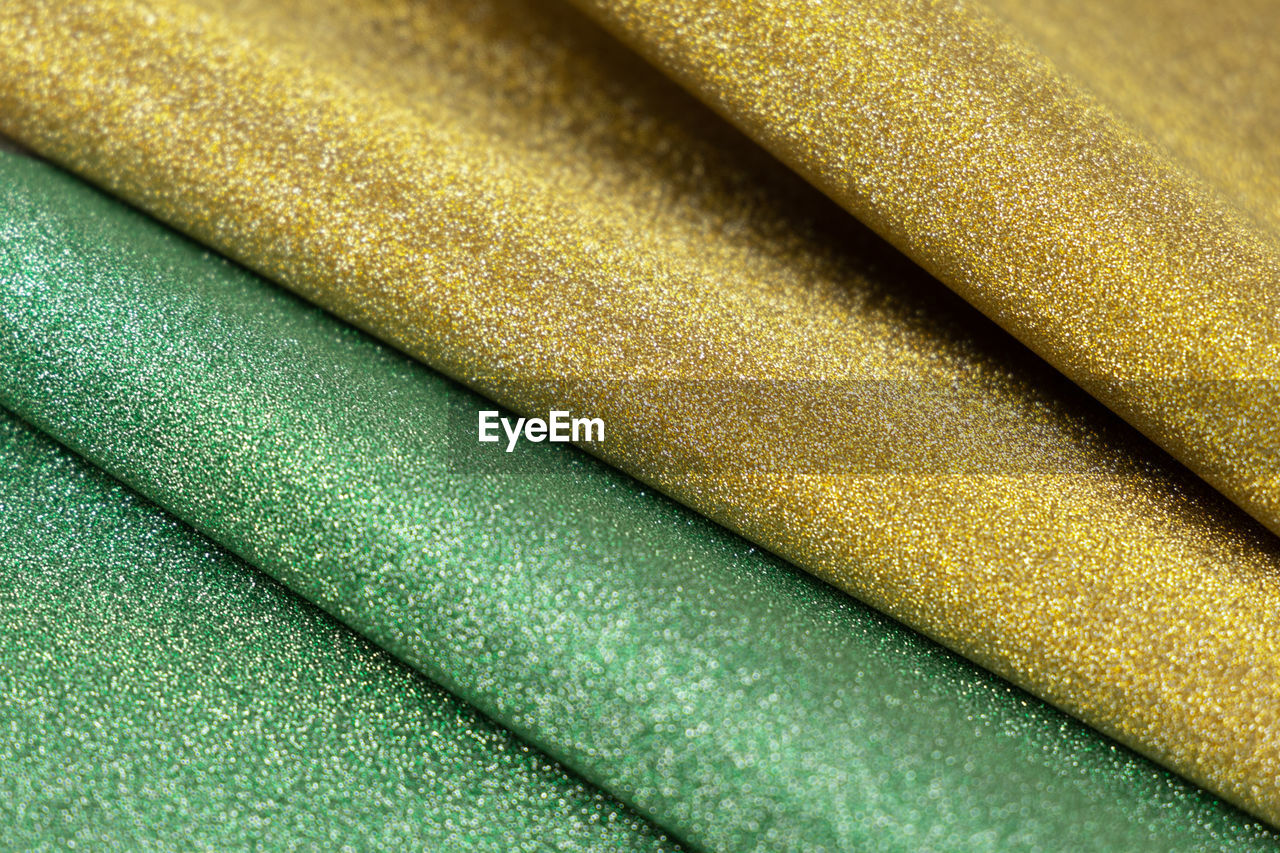 yellow, green, backgrounds, full frame, textile, no people, close-up, textured, pattern, indoors, textile industry, material, still life