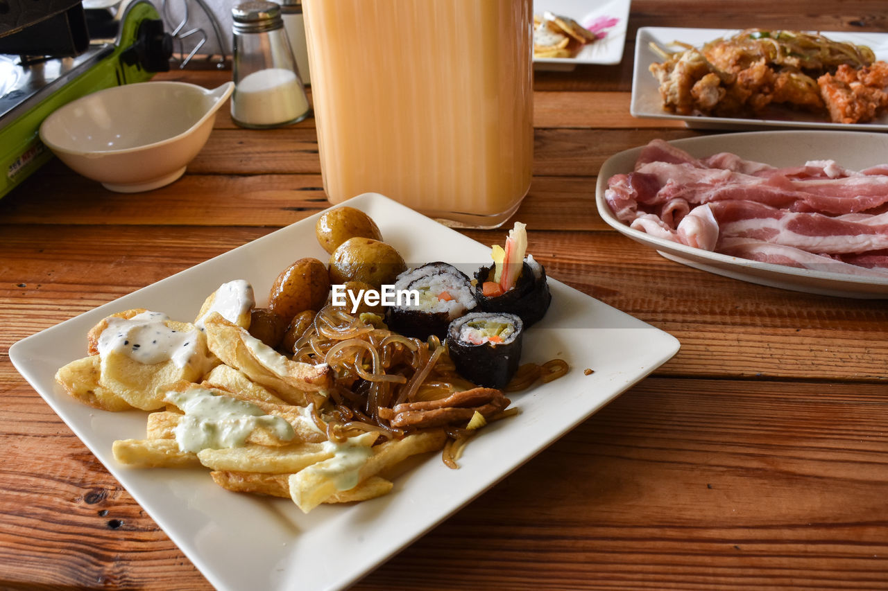 High angle view of food on table