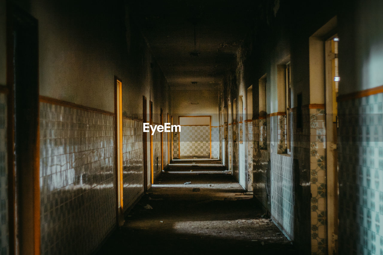 Empty corridor of abandoned building