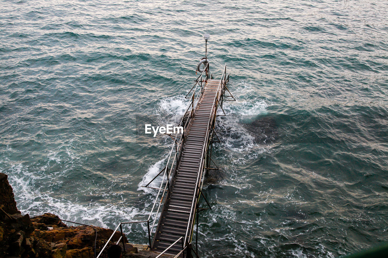 High angle view of ship in sea