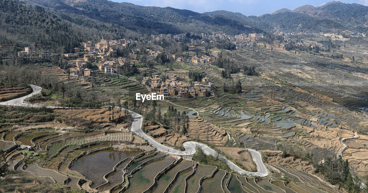 High angle view of agricultural landscape