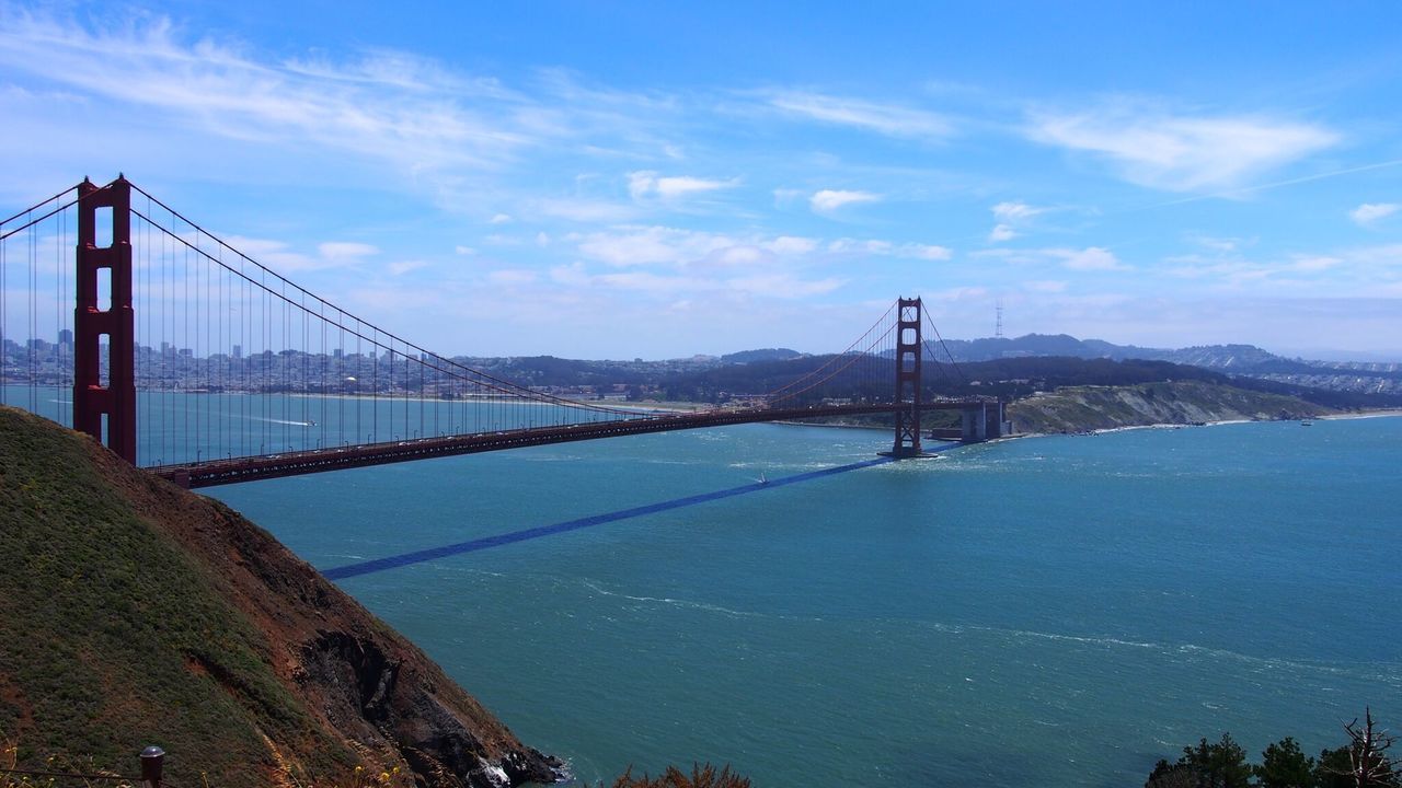 Suspension bridge over river