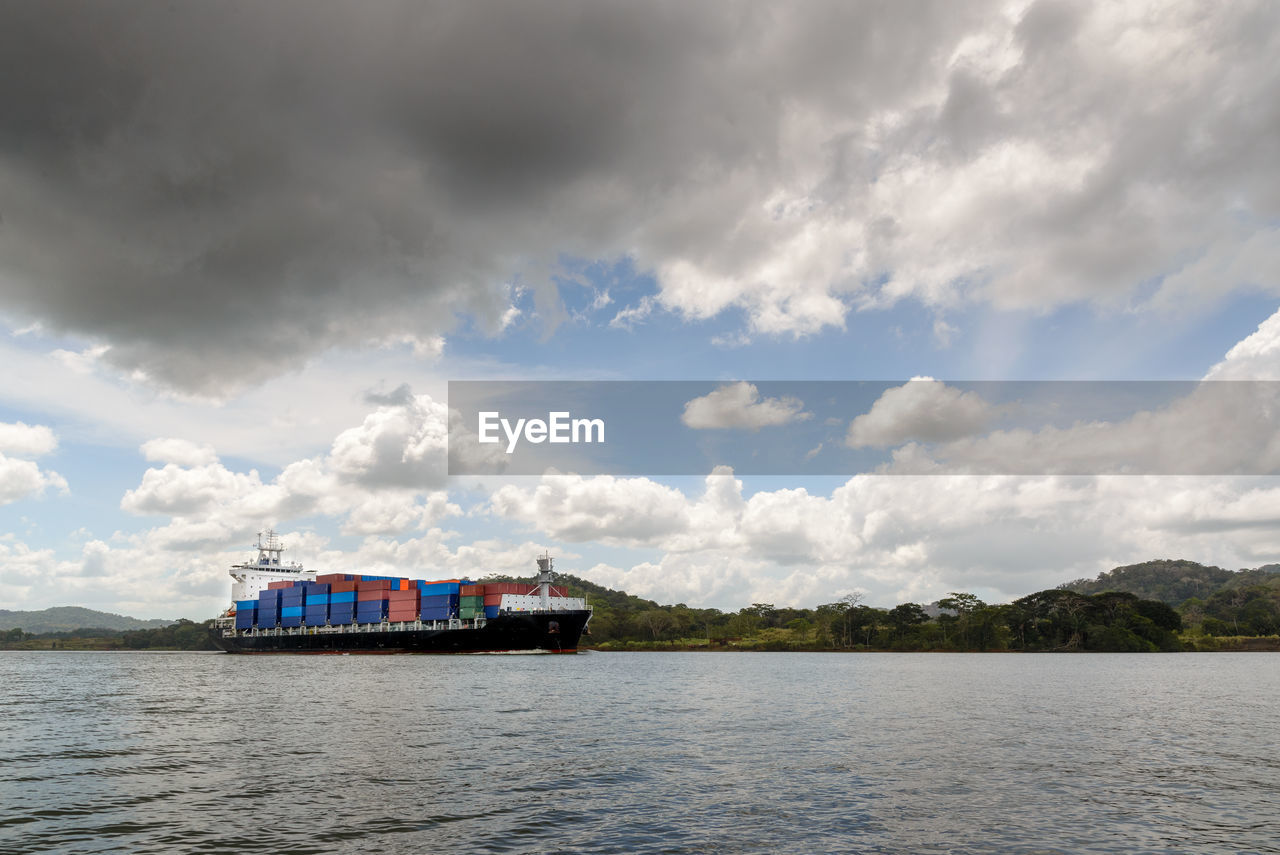 Merchant ships crossing the panama canal