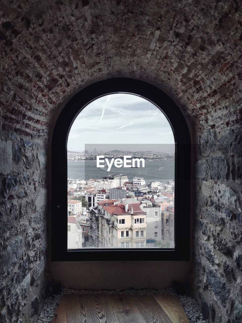 Cityscape seen through window