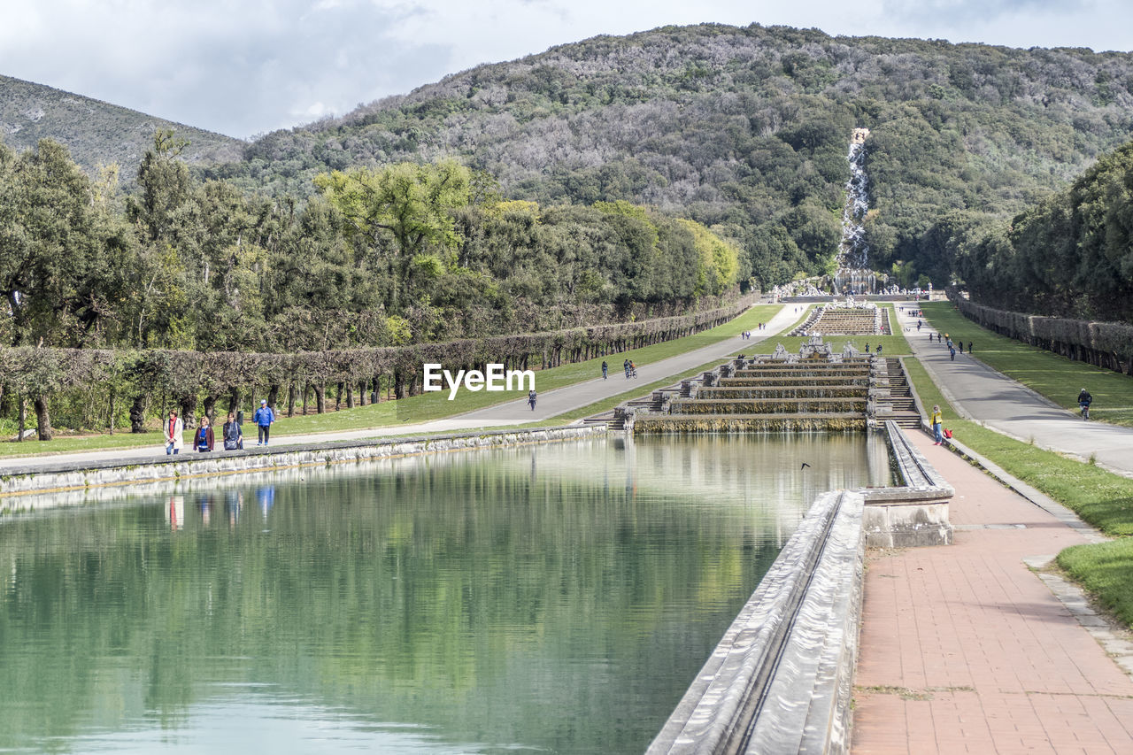 The beautiful garden of the reggia of caserta with many fountains