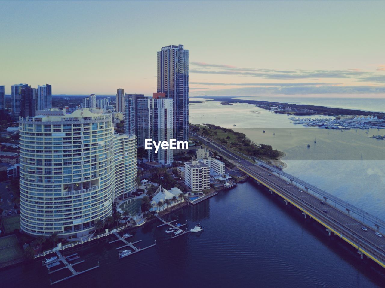 High angle view of buildings in city