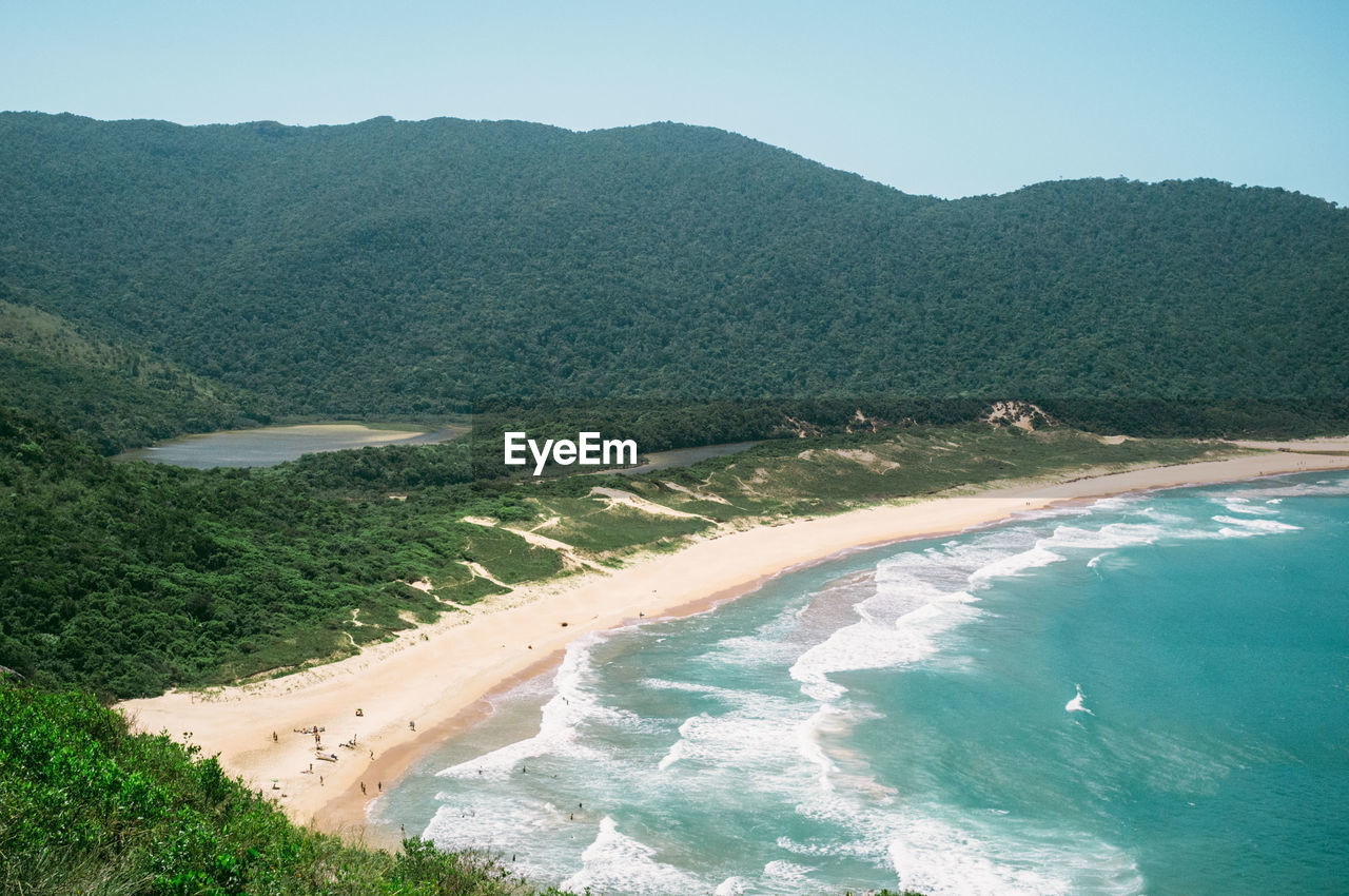 High angle view of beach against clear sky