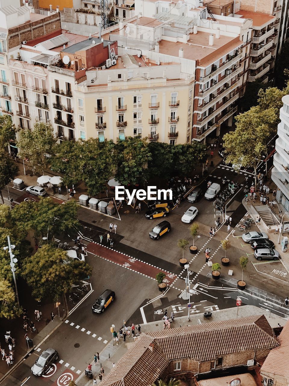 High angle view of city street amidst buildings