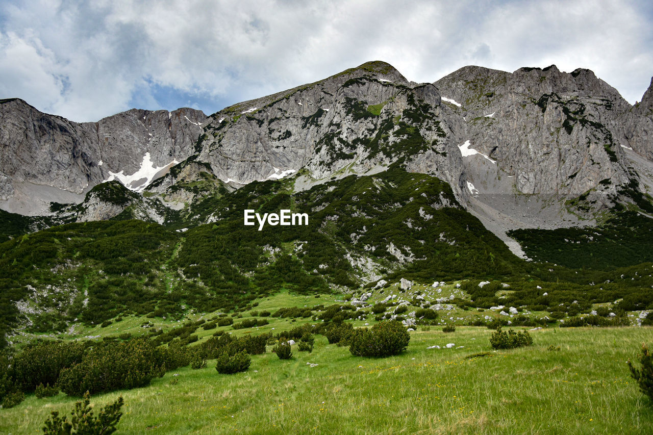 Scenic view of landscape and mountains against sky