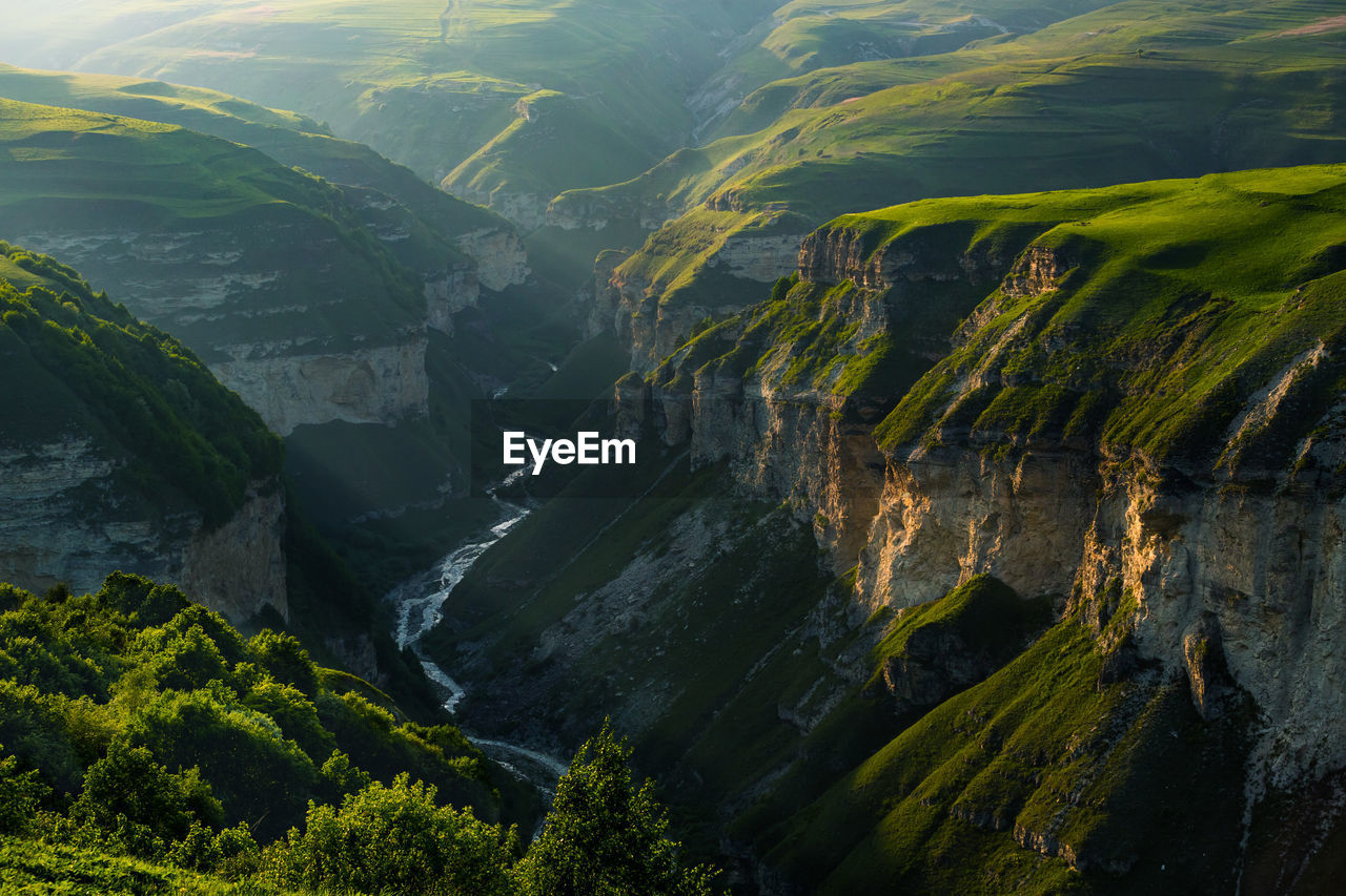 Mountains of chechnya in the caucasus. beautiful gorge