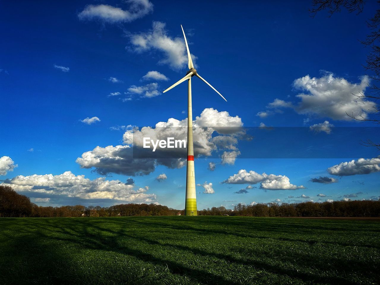 environment, sky, environmental conservation, wind turbine, turbine, wind power, renewable energy, power generation, landscape, alternative energy, nature, windmill, cloud, rural scene, land, field, plant, agriculture, grass, blue, beauty in nature, wind, farm, scenics - nature, technology, wind farm, electricity, no people, social issues, sustainable resources, tree, plain, outdoors, grassland, power in nature, day, rural area, sunlight, meadow, green, tranquility, power supply, environmental issues, crop, machine, horizon, architecture, non-urban scene, prairie, tranquil scene