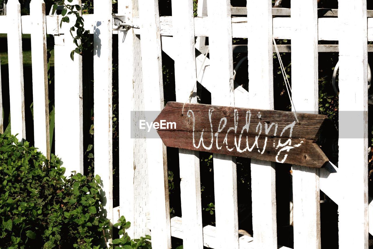 View of sign on fence