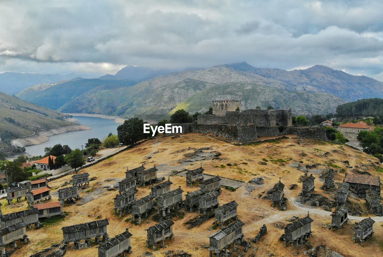 High angle view of buildings in city