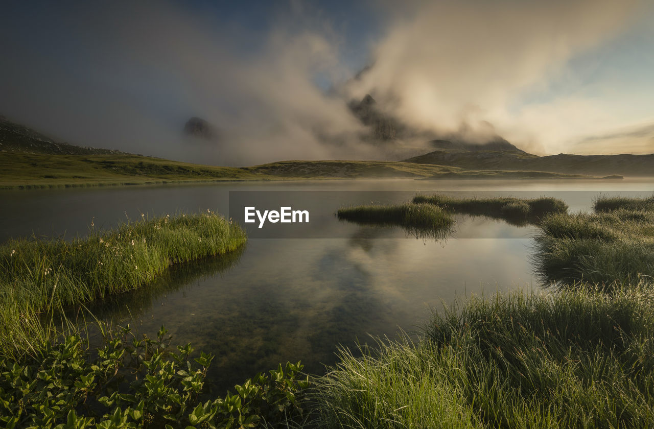 Scenic view of lake against sky